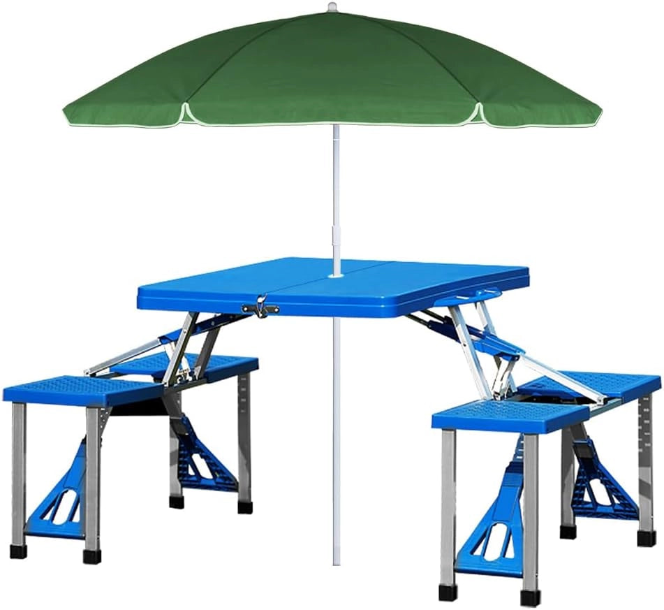 Set di sedie da campeggio in alluminio e legno, con 4 sedie pieghevoli, blu e argento