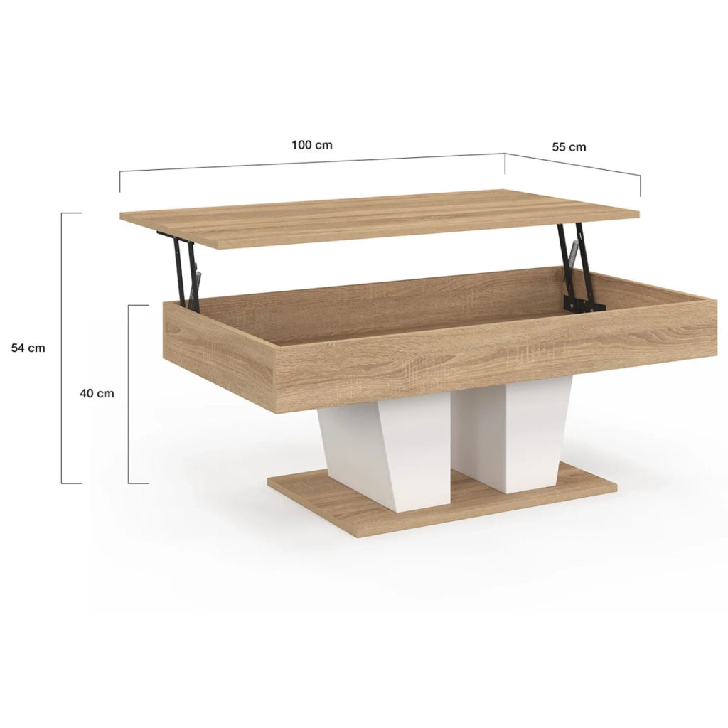 IDMarket - Tavolino rettangolare alzabile in legno e bianco ELIAD