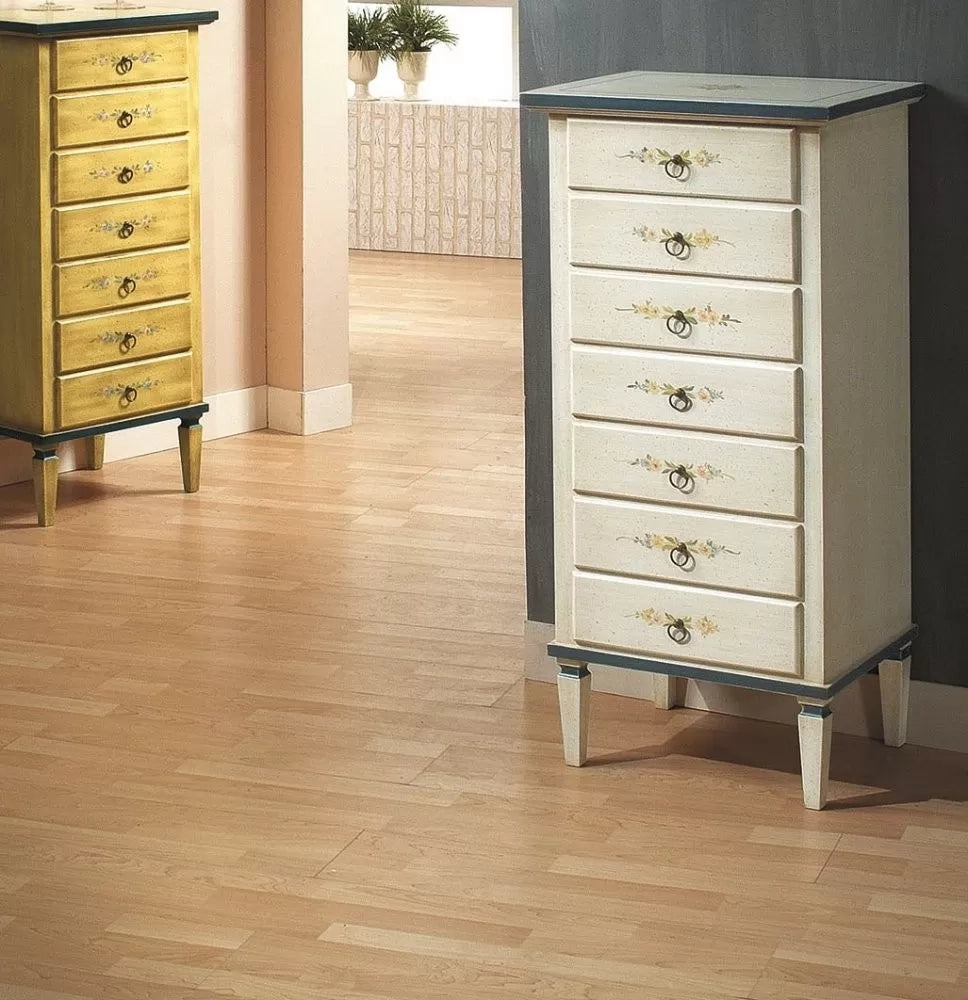 cassettiera classica 7 cassetti legno grezzo 49x37x106 (1113) - Mobili 2G