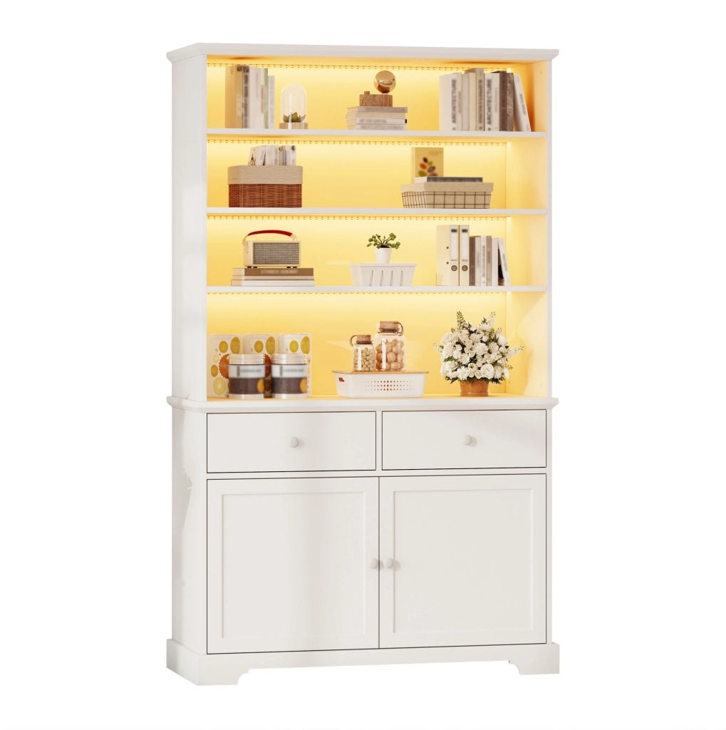 Vetrina con LED e 2 cassetti 100 x 38 x 170 cm in truciolare bianco