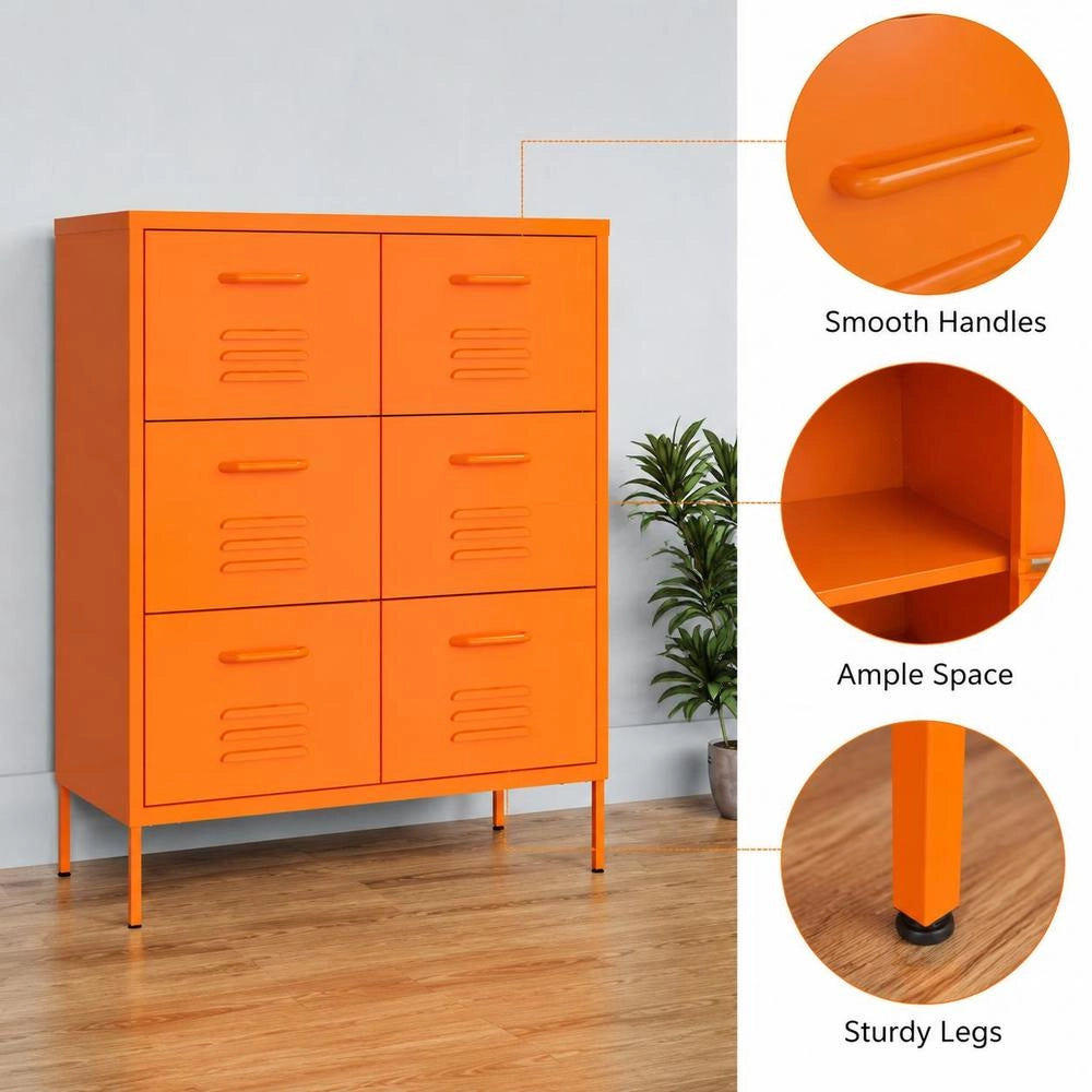 Orange Drawer Cabinet, 80x35x101.5 Cm, Steel
