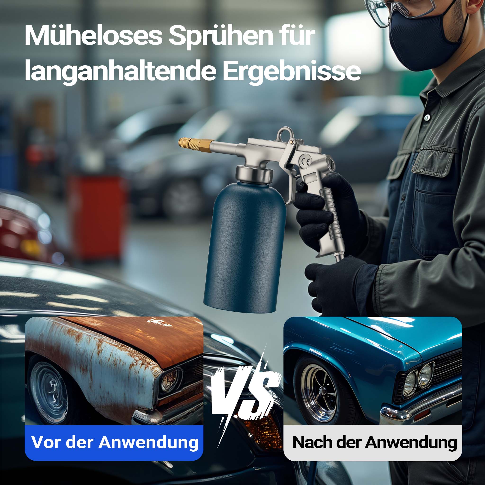 Pistola a spruzzo 1100ml 4-6bar 1/4" Spruzzatore Erogatore per protezione scatolati auto