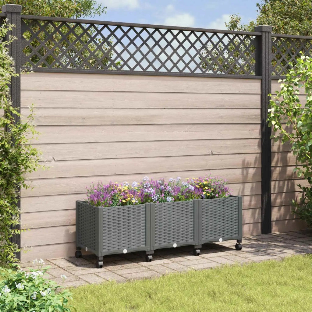 Vaso da Giardino con Ruote Grigio Chiaro 120 x 40 x 48 cm PP 3423049