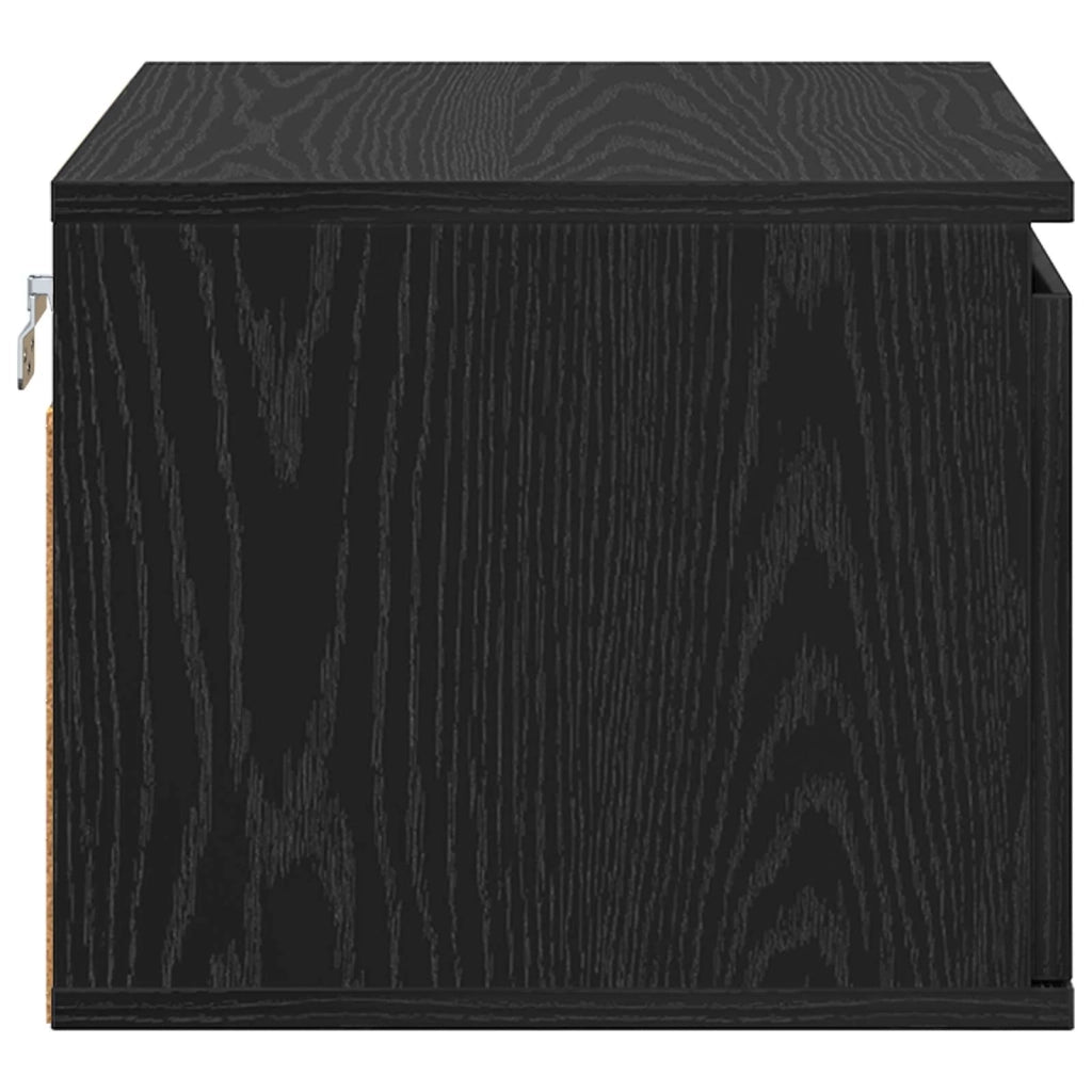 Set di 2 Mobiletto da Comodino | Armadio da Notte | Mobiletto da notte a parete con cassetto Rovere Nero