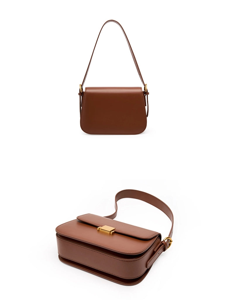 Borsa a tracolla da donna in vera pelle, colore marrone.