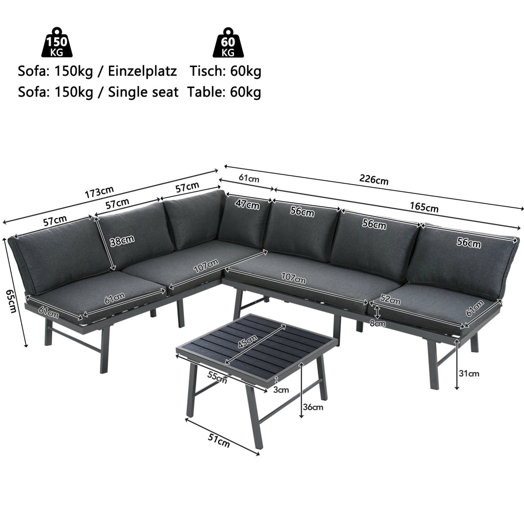Set Divano da Giardino 5-6 Posti ¨C MINIMAL ¨C 2 Divani 3 Posti, Tavolo, 7 Cuscini Grigi, Ferro Antracite