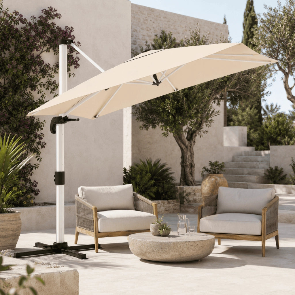 Ombrellone Decentrato Girevole E Inclinabile Con Struttura In Alluminio Antiruggine Telo Impermeabile UV50 Ideale Per Patio Piscina E Giardino Beige