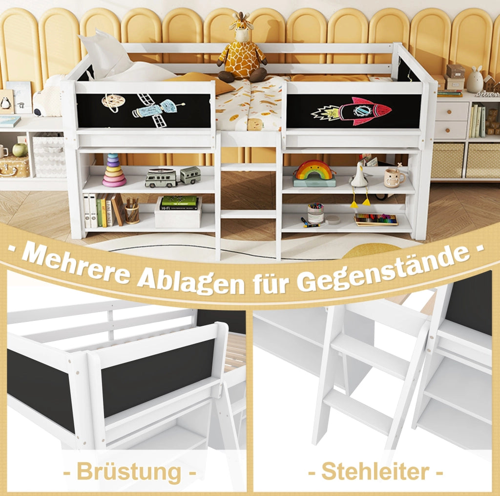 Letto semialto per bambini 90x200 cm con lavagna bianco