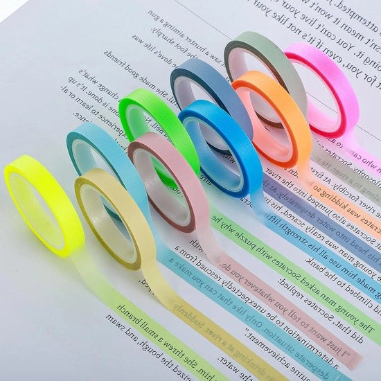 Set di pennarelli a rilascio rapido da 10 rulli, adesivo trasparente colorato rimovibile per studenti, insegnanti e classe - Nastro adesivo neon fluorescente con strisce di pennarelli per annotazione di libri - Articoli per ufficio e casa