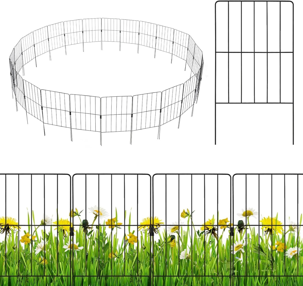 Recinzione da Giardino 33 cm (L) x 61 (A) 25/15 Pannelli, Bordure per Aiuole in Metallo Antiruggine e Robusto, Cancello da Esterno Pieghevole per Giardino, Orto ed Cortile (25)