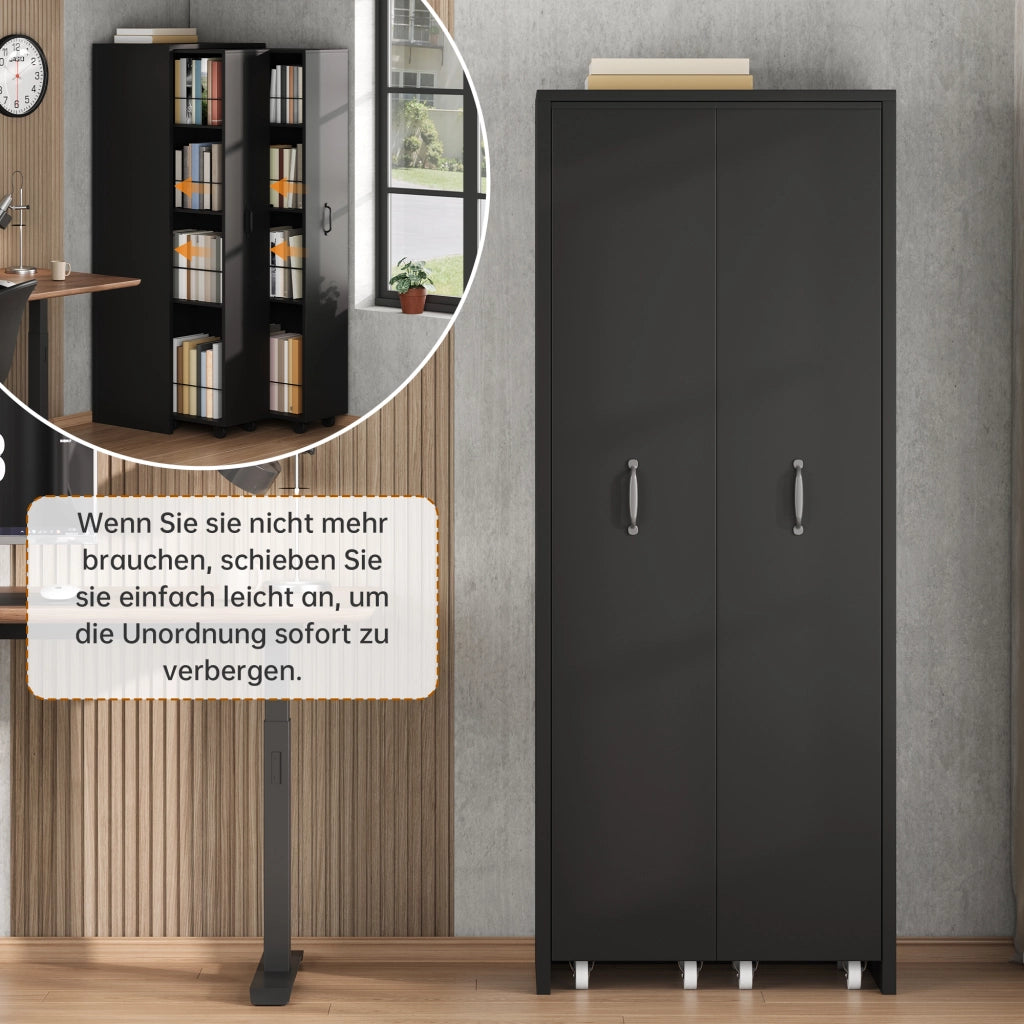 Libreria su ruote con 4 ripiani reversibile per soggiorno bagno cucina e ufficio in MDF nero 51.5 × 41 × 158 cm