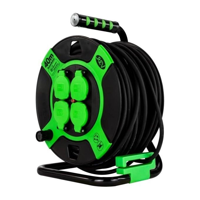 REV 0010217412 Cavo Avvolgicavo in Resina 40 m IP44 4 Prese Colore Nero Verde