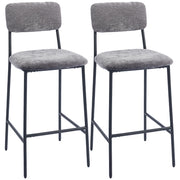Set 2 Sedie da Bar Imbottite con Schienale e Poggiapiedi ¨C Zephmum ¨C Grigio Tessuto Metallo