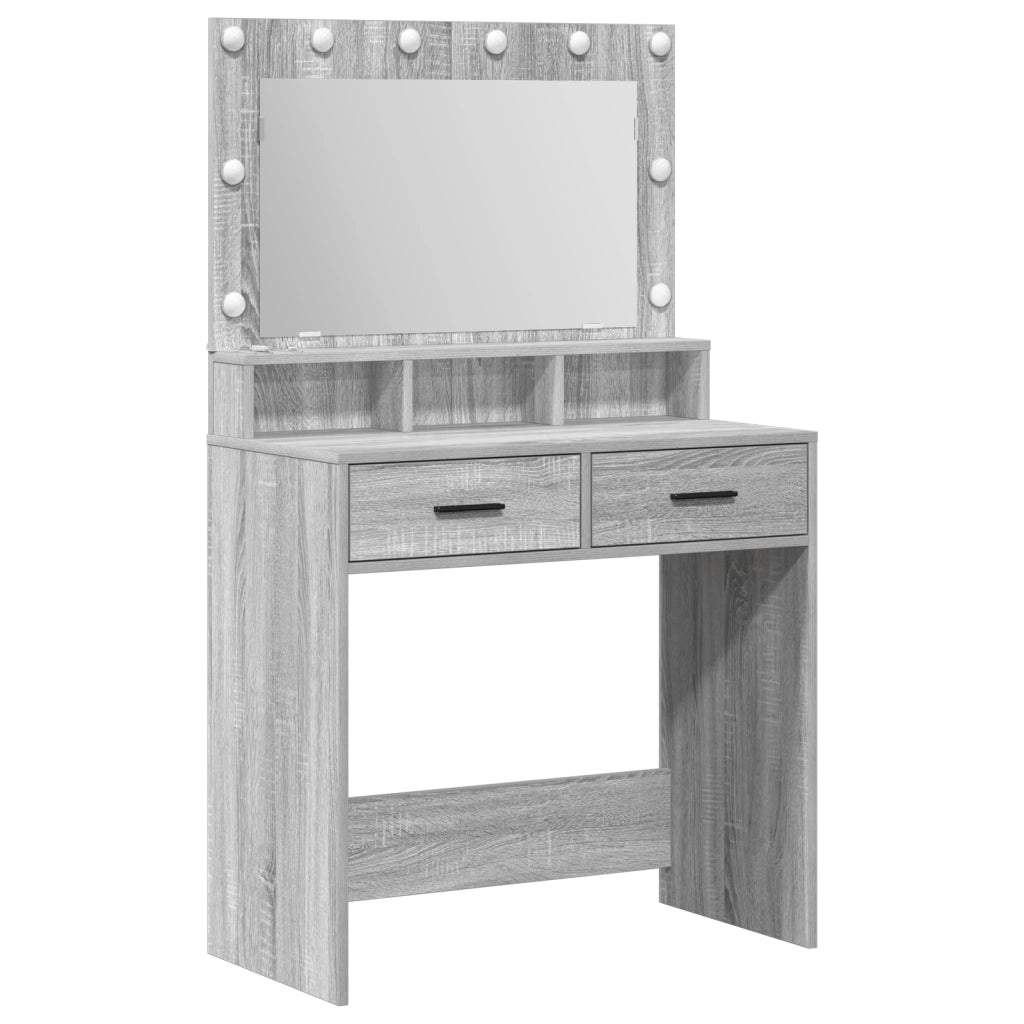 Tavolo da trucco con luci LED Grigio Sonoma 79x41x135 cm