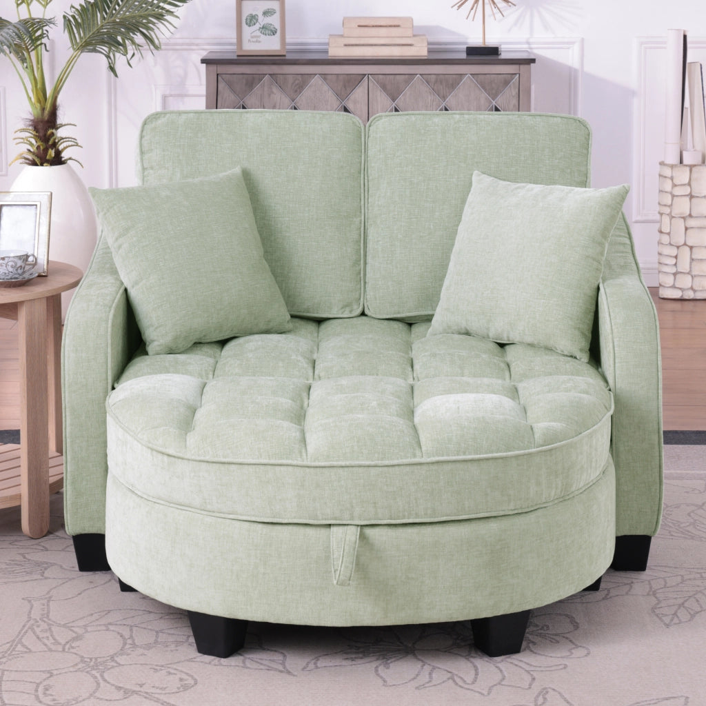 Divano letto 2 in 1 con pouf contenitore; 132x129x93 cm; legno di eucalipto; ciano