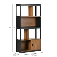 Mobile Libreria  4 Livelli Aperti con Armadietto, in Truciolato e MDF, 76.5x30x150 cm, Marrone e Nero