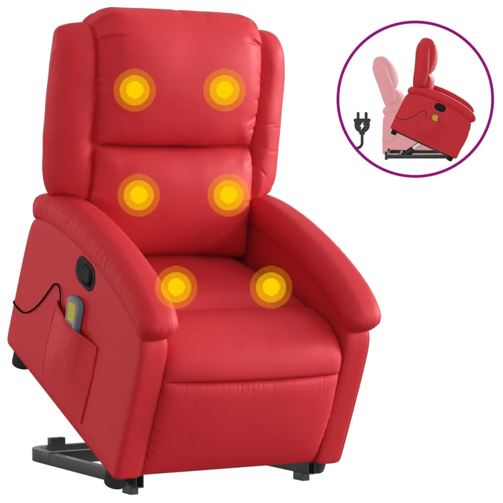 Poltrona Alzapersona Reclinabile Massaggio Rosso in Similpelle 3204238