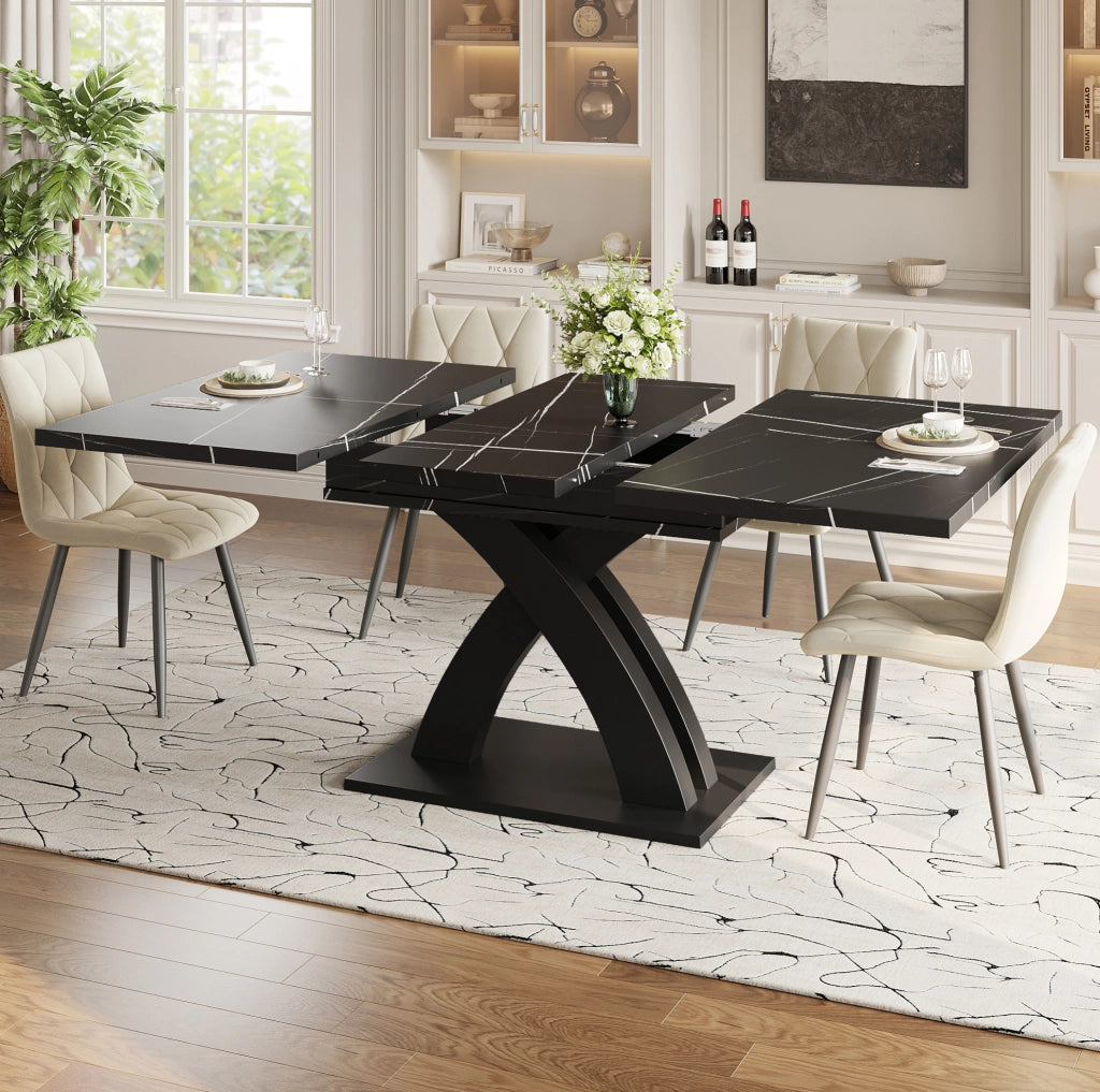 Tavolo da pranzo estensibile 120x80x76 cm; piano allungabile fino a 160 cm; MDF e metallo nero