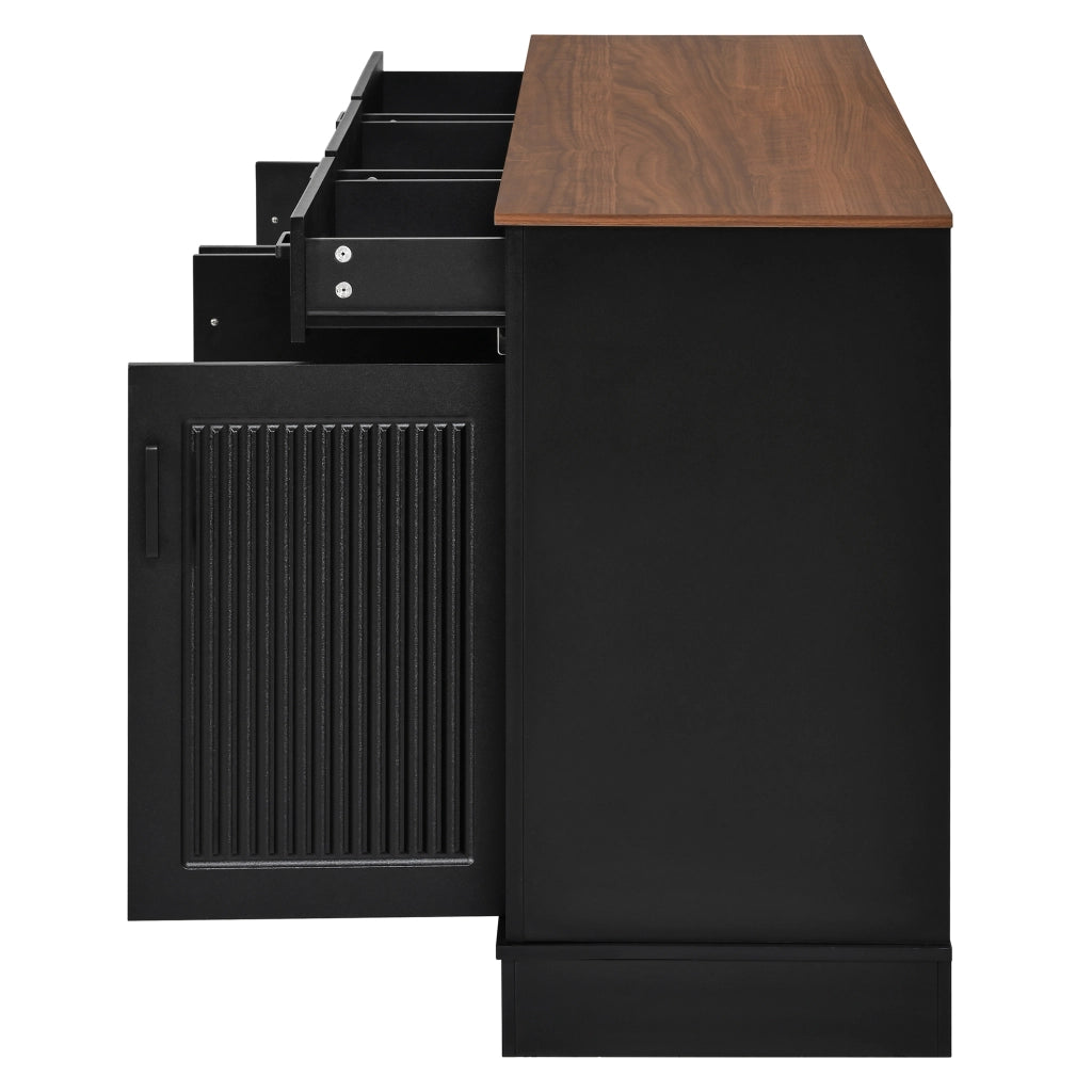 Credenza e madia con 4 ante 3 cassetti e 2 vani, in MDF, nero, per soggiorno e ingresso, 160 × 40 × 75 cm