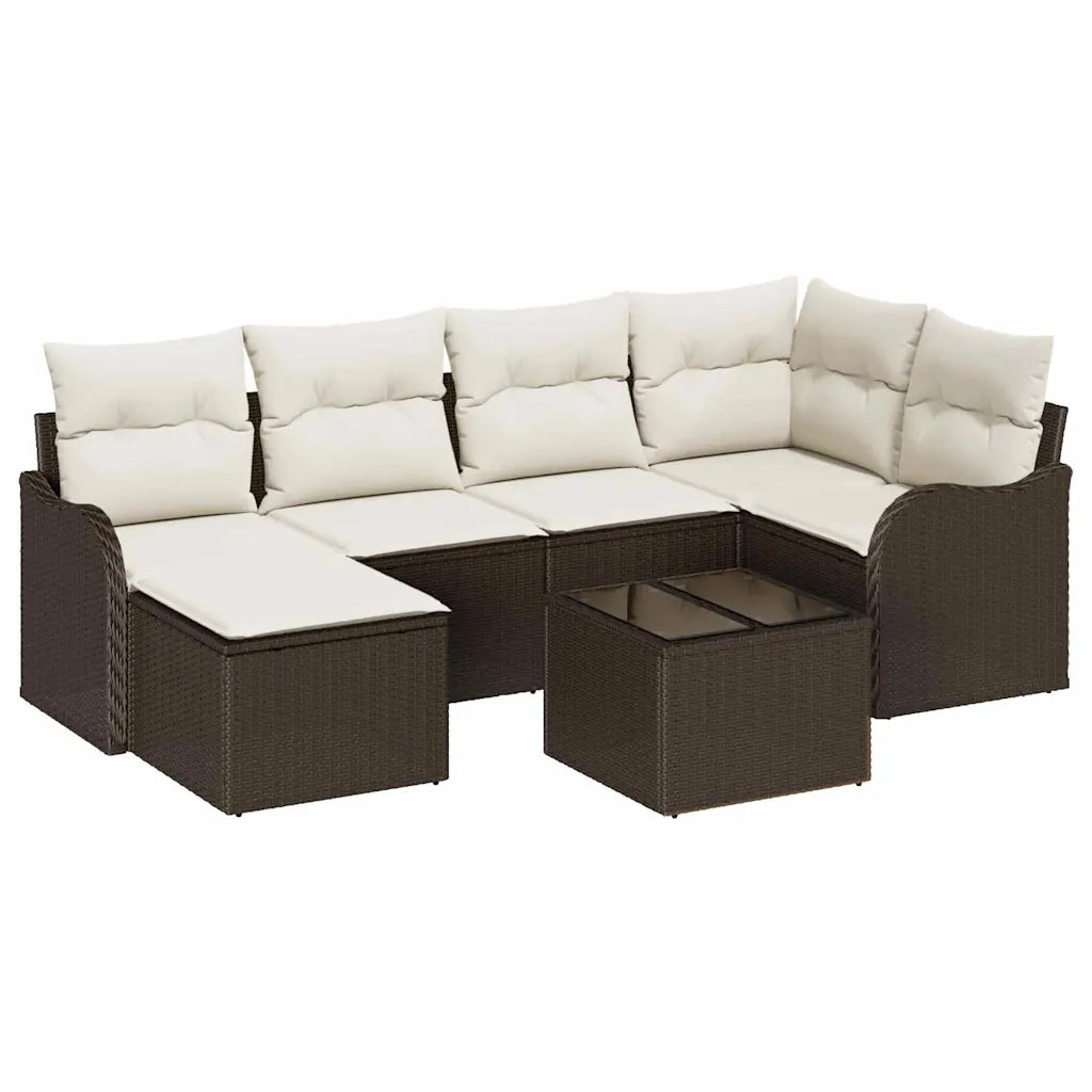 Set Divano da Giardino 7 pcs Marrone e bianco Poly Rattan 3354447