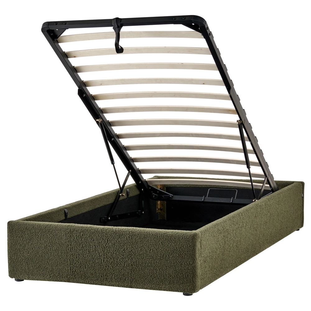 Letto singolo con contenitore in tessuto bouclè verde scuro 90 x 200 cm portaoggetti stile moderno