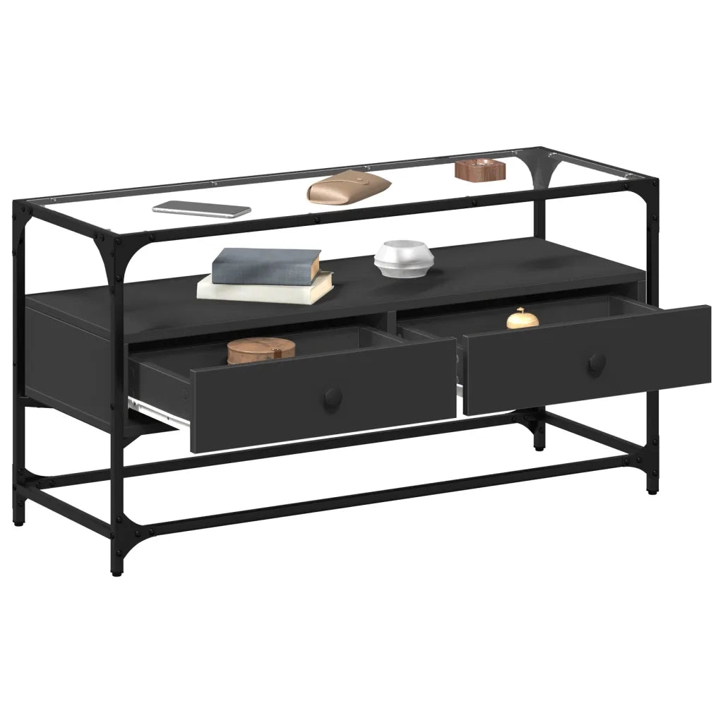 Mobile TV | Armadietto TV | Mobile Porta TV con Piano in Vetro Nero 98x35x51 cm Legno Multistrato