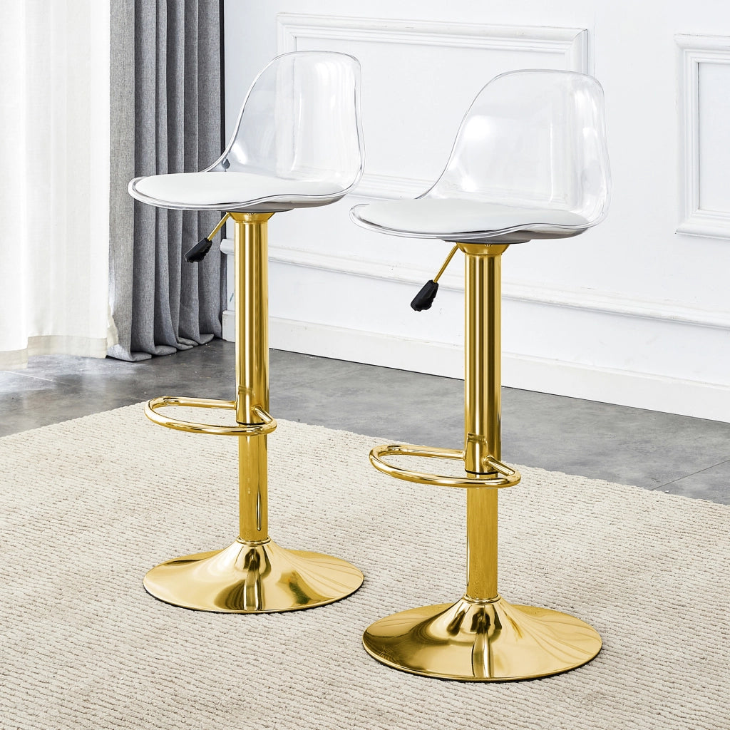 Sgabelli da bar set da 2 con schienale trasparente girevole a 360° e altezza regolabile in metallo oro e base stabile