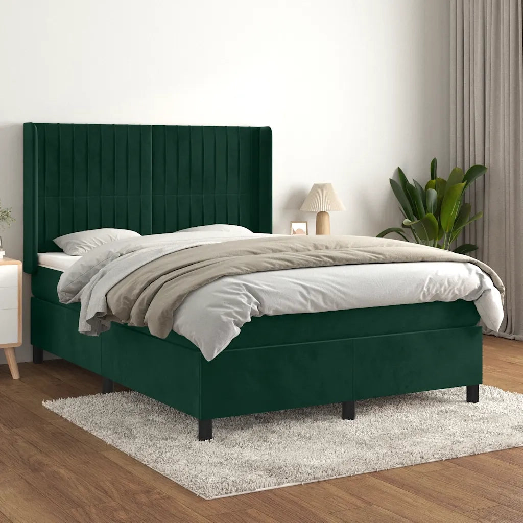 Giroletto a Molle con Materasso Verde Scuro 140x200 cm Velluto