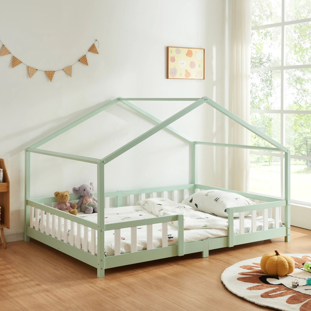 Letto per Cameretta Treviolo a Forma di Casetta 120x200 cm Menta Verde [en.casa]