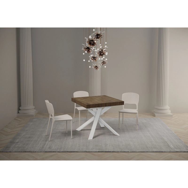 Tavolo allungabile 90x90/194 cm Clerk Premium - gambe Bianche - Noce