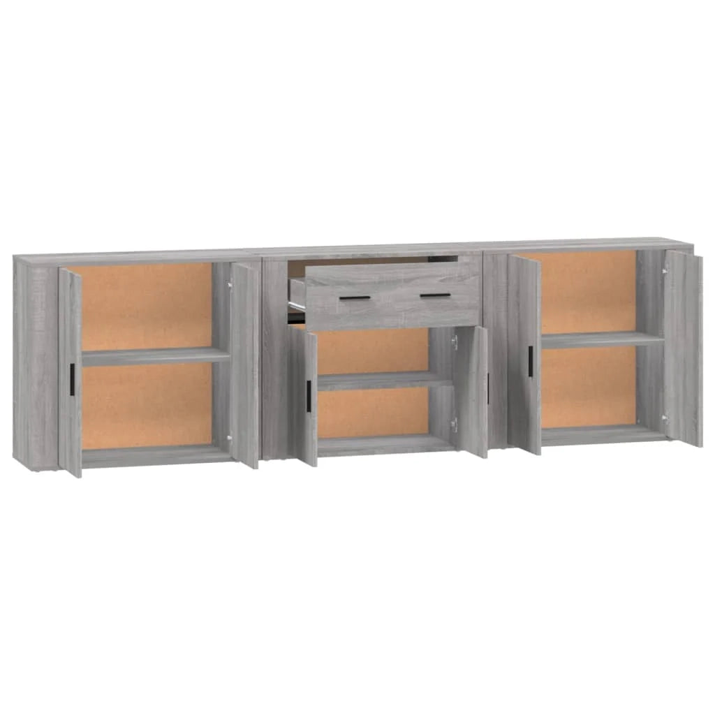 Credenza cassettiera cassettiera mobile contenitore organizer cucina soggiorno soggiorno 3 pz sonoma MDF grigio 02_0037192