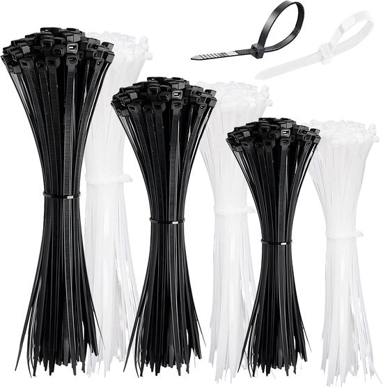 Set di cavi elettrici di fissaggio 300 pezzi - Fissaggi cavi in nylon - 100/200/300 mm - Nero/bianco - Per uso interno/esterno - Ideali per la gestione dei cavi