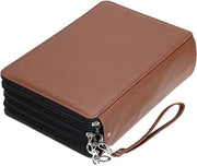 Etui con 200 contenitori per matite colorate, realizzato in pelle PU con manico rimovibile, adatto per matite colorate e pastelli a olio - marrone.