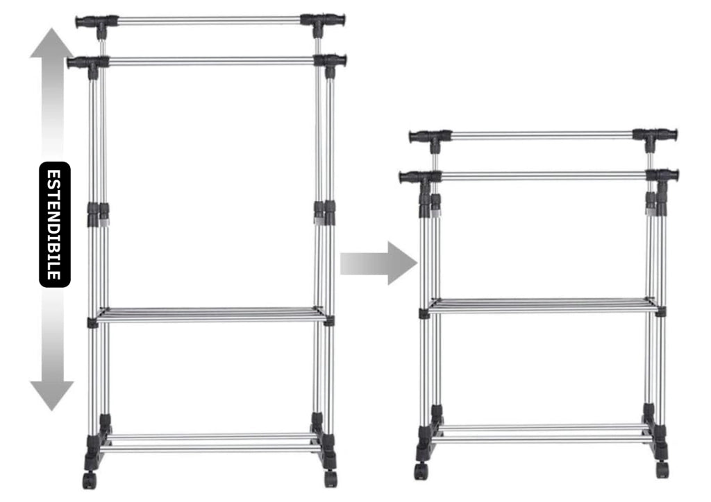 Stand appendiabiti da terra attaccapanni abiti 155 x 80 x 42mm doppio 69063