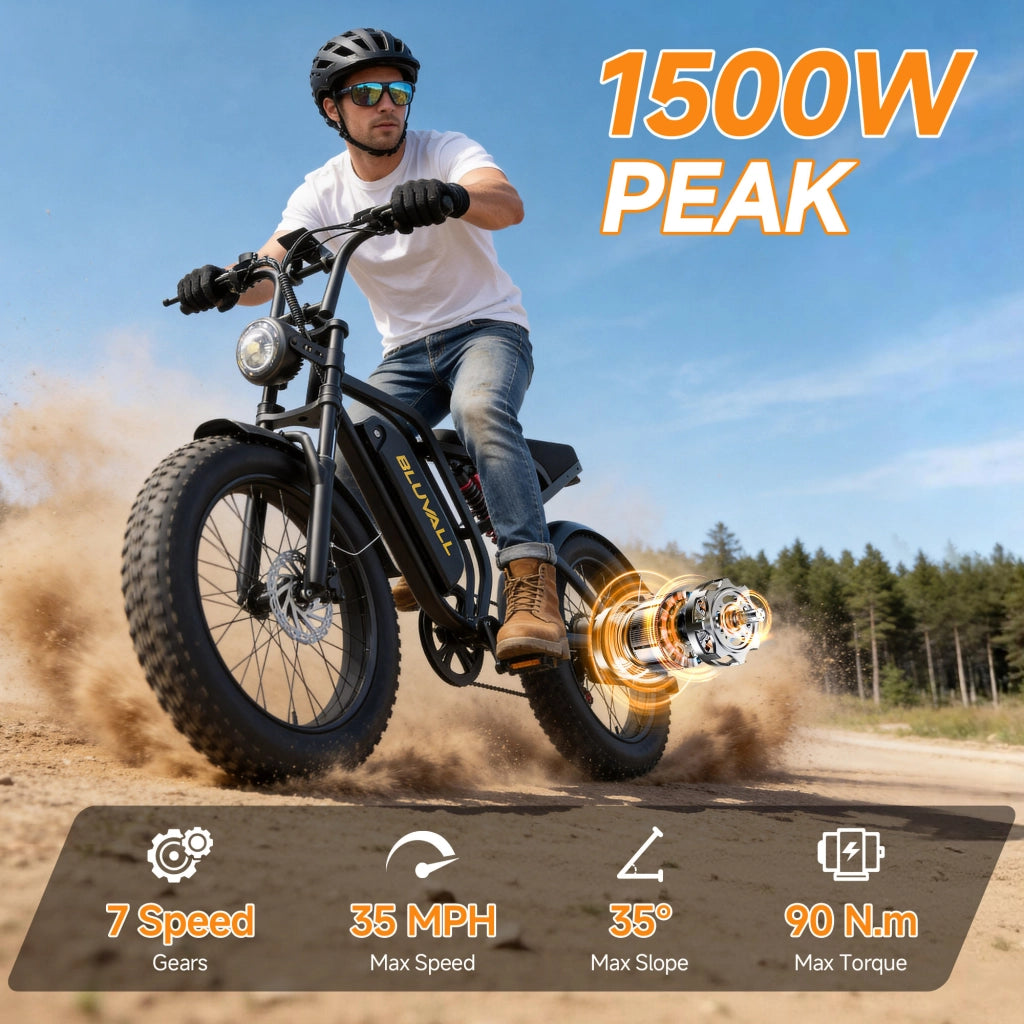 Bici Elettrica 20" Fat Bike 250W (Picco 1500W), Batteria 52V 20Ah Rimovibile con Serratura, Freni Idraulici + Doppia Sospensione Idraulica, Shimano 7 Marce, Bici per Citt¨¤ e Fuoristrada Portata 150kg