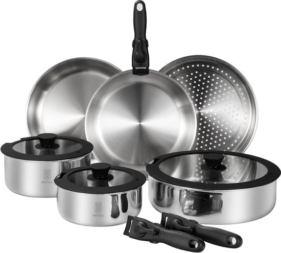 Set di pentole in acciaio inossidabile - Induzione - Stivabile - 10 pezzi - Acciaio inossidabile