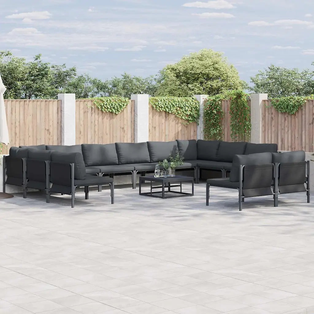 Set Divano da Giardino con cuscino 12 pcs Nero Acciaio 3379020