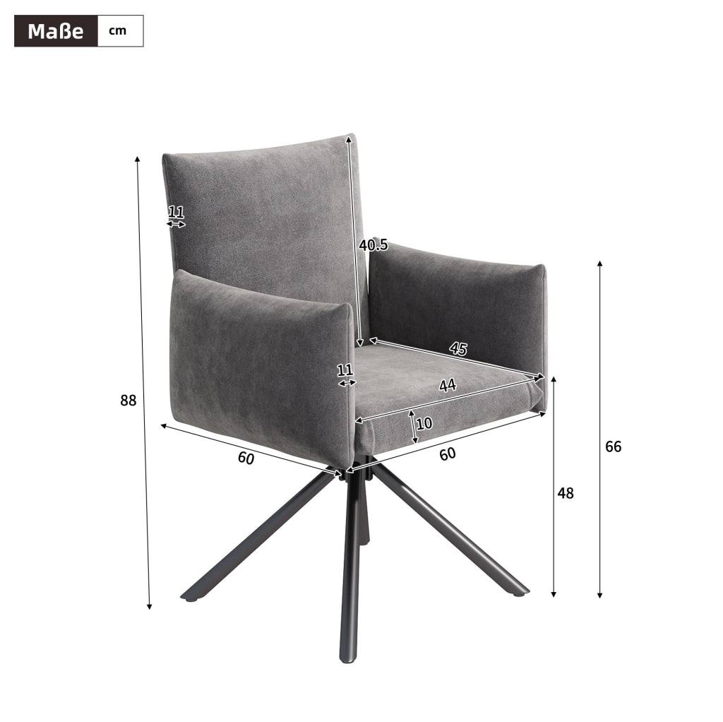 Set di 4 sedie girevoli in velluto grigio