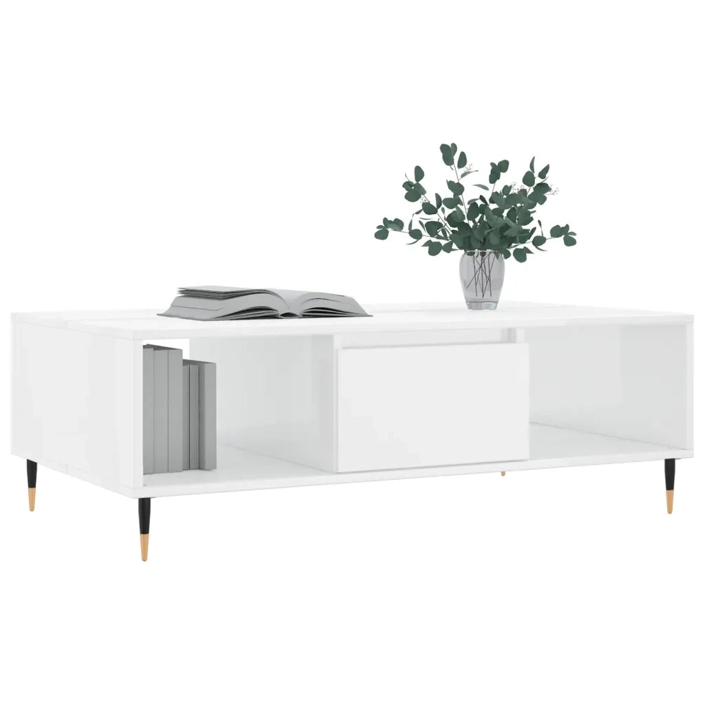 Tavolino da salotto | Tavolino da caff¨¨ | Tavolino da Soggiorno Bianco Lucido 104x60x35cm Legno Multistrato