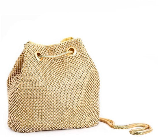 Borsa da Ballo per Matrimonio Elegante con Piccoli Diamanti e Catena per Festa di Matrimonio (Oro)