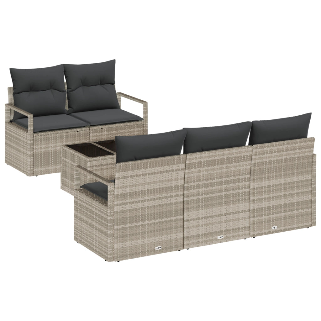 Set di Divani da Giardino  6 Pezzi con Cuscini Grigio Chiaro Polyrattan