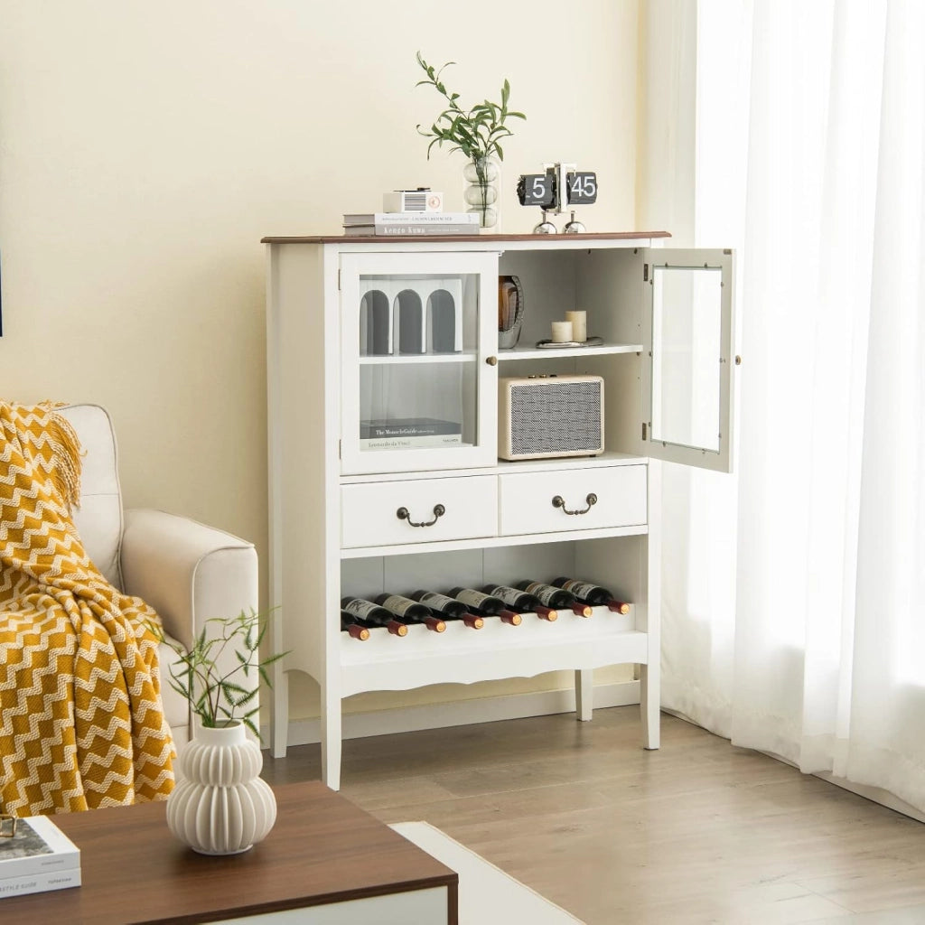 Mobile per vino, credenza con ante, cassetti con maniglia e cantina per vino, cantina moderna, 90,5 x 38 x 126 cm, per cucina, sala da pranzo, bar, SE09334FQDE