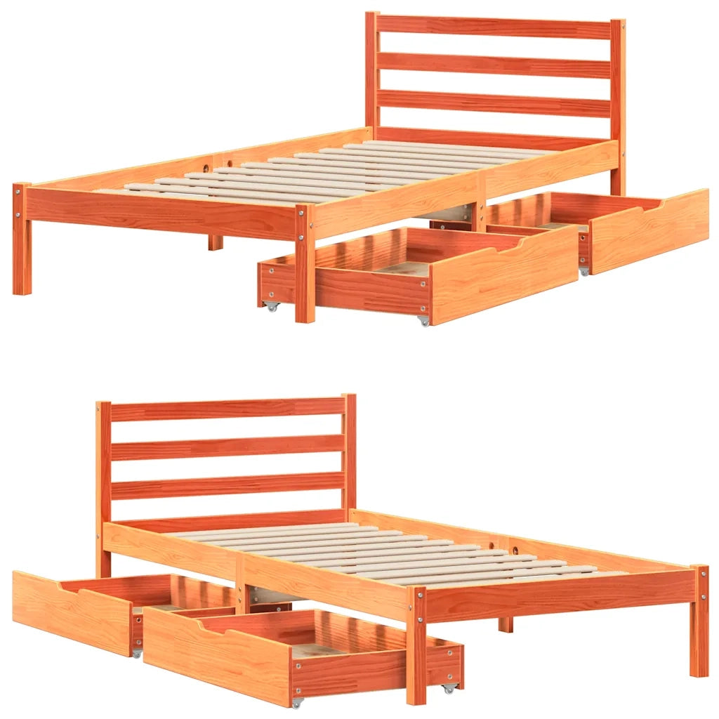 Letto senza Materasso Marrone Cera 100x200 cm in Legno di Pino