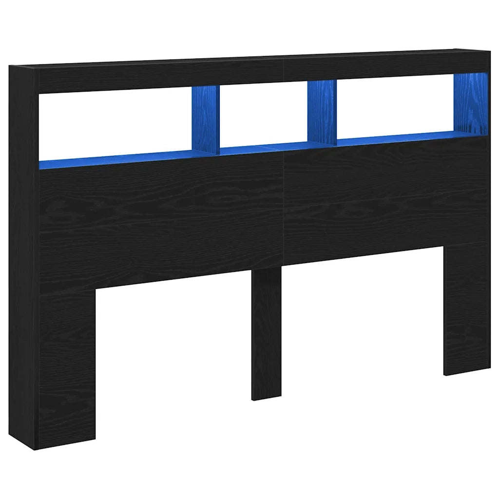 Testiera con Contenitore a LED Rovere Nero 160x17x102 cm 863133