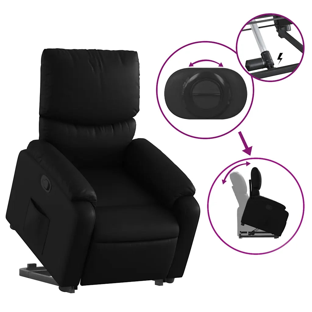 Divano Sedia-Poltrona Alzapersona Reclinabile Nera in Similpelle 899755