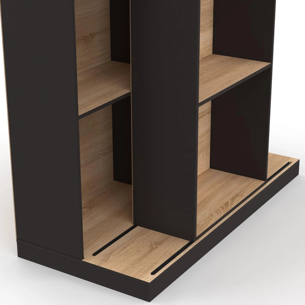 ALPHONSE Libreria scorrevole in legno e nero a 5 livelli e 15 nicchie