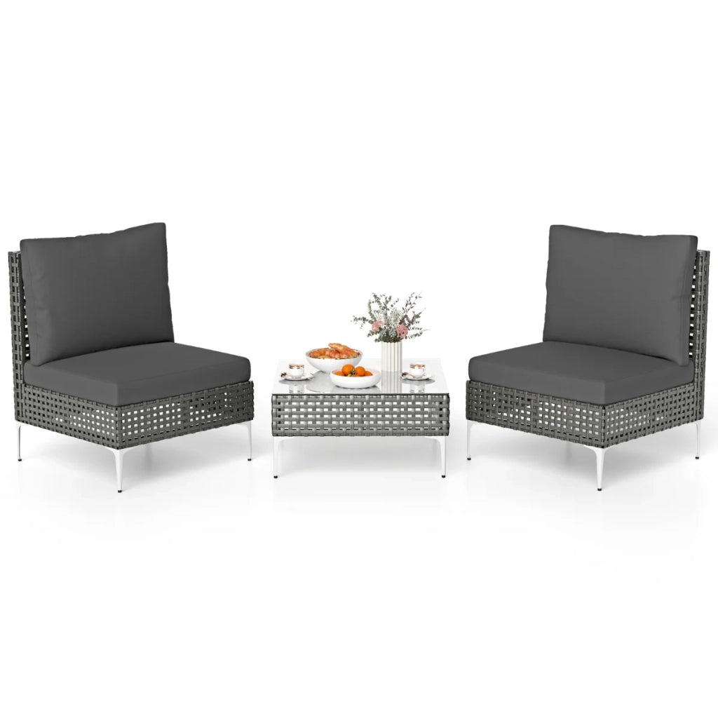 Set di mobili da giardino da 3 pezzi con comode sedute e fodere lavabili stile moderno rattan PE grigio 20_0011918