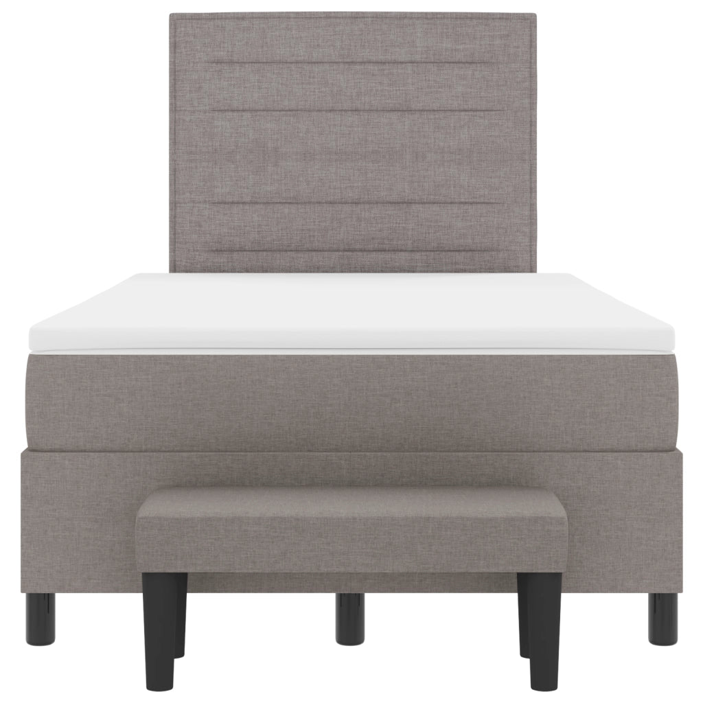Letto con box spring con materasso e panchina taupe 120x190 cm in tessuto