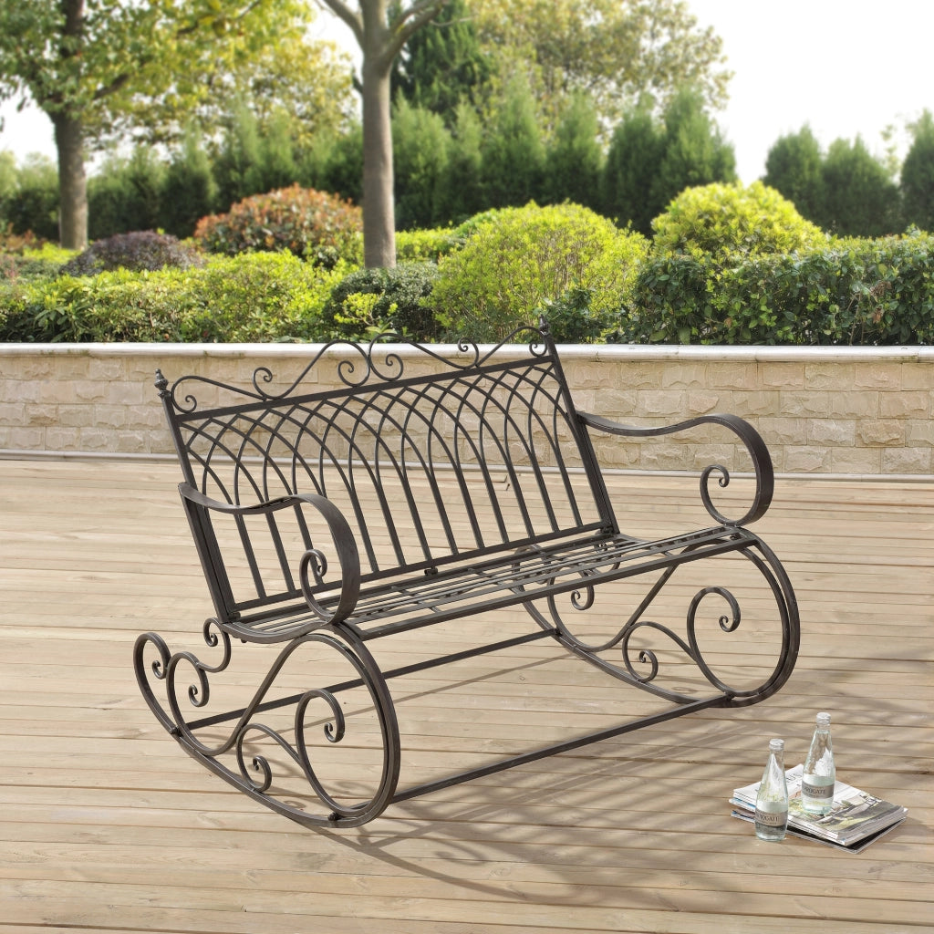 Panca a Dondolo Greenough da Giardino Vintage in Metallo 85 x 113 x 95 cm - Verde [en.casa]