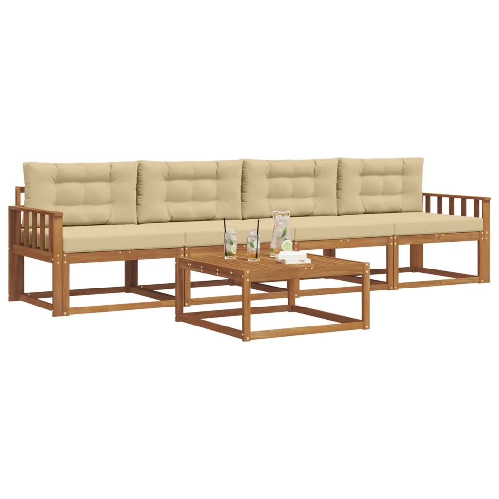 Set di divani da esterno con cuscino 5 pcs Naturale e Beige 3367156